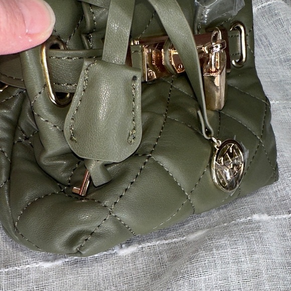 Badgley Mischka Mini Diamond Quilted Tote w/Front Lock Stone Olive Green & Gold - Picture 16 of 16